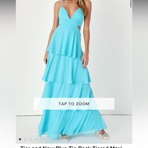 Tier and Now Blue Tie-Back Tiered Maxi Dress
